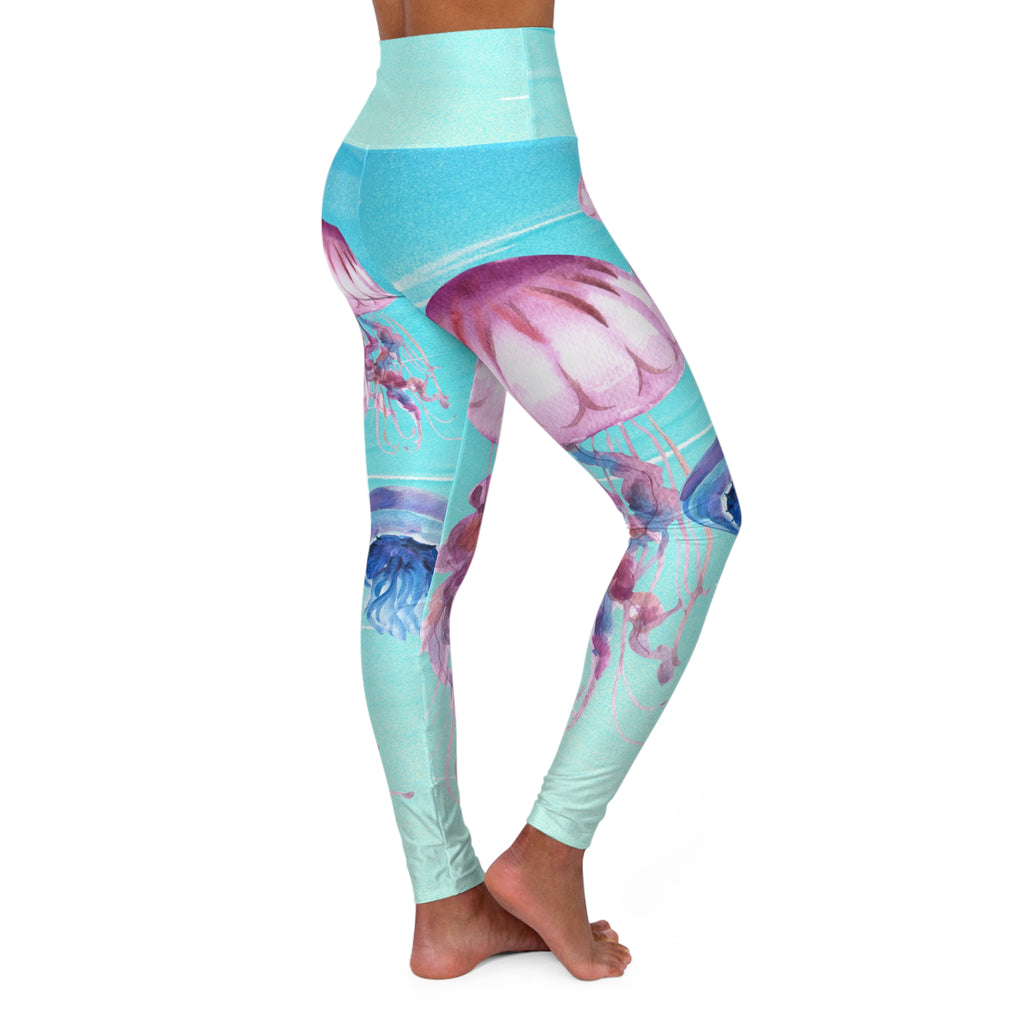 Women's Jellyfish High-Waist Yoga Leggings — Watercolor Ocean Print