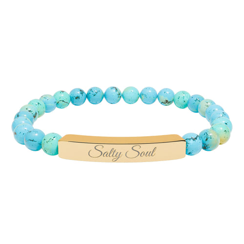 Engraved Natural Stone Stretch Bar Bracelet — Personalized Healing Gem Beaded Bracelet