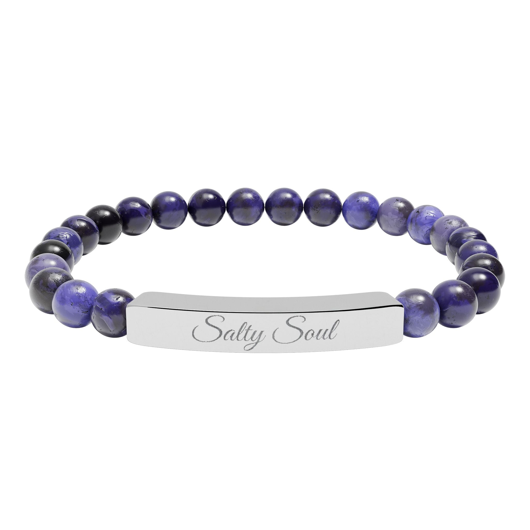 Engraved Natural Stone Stretch Bar Bracelet — Personalized Healing Gem Beaded Bracelet