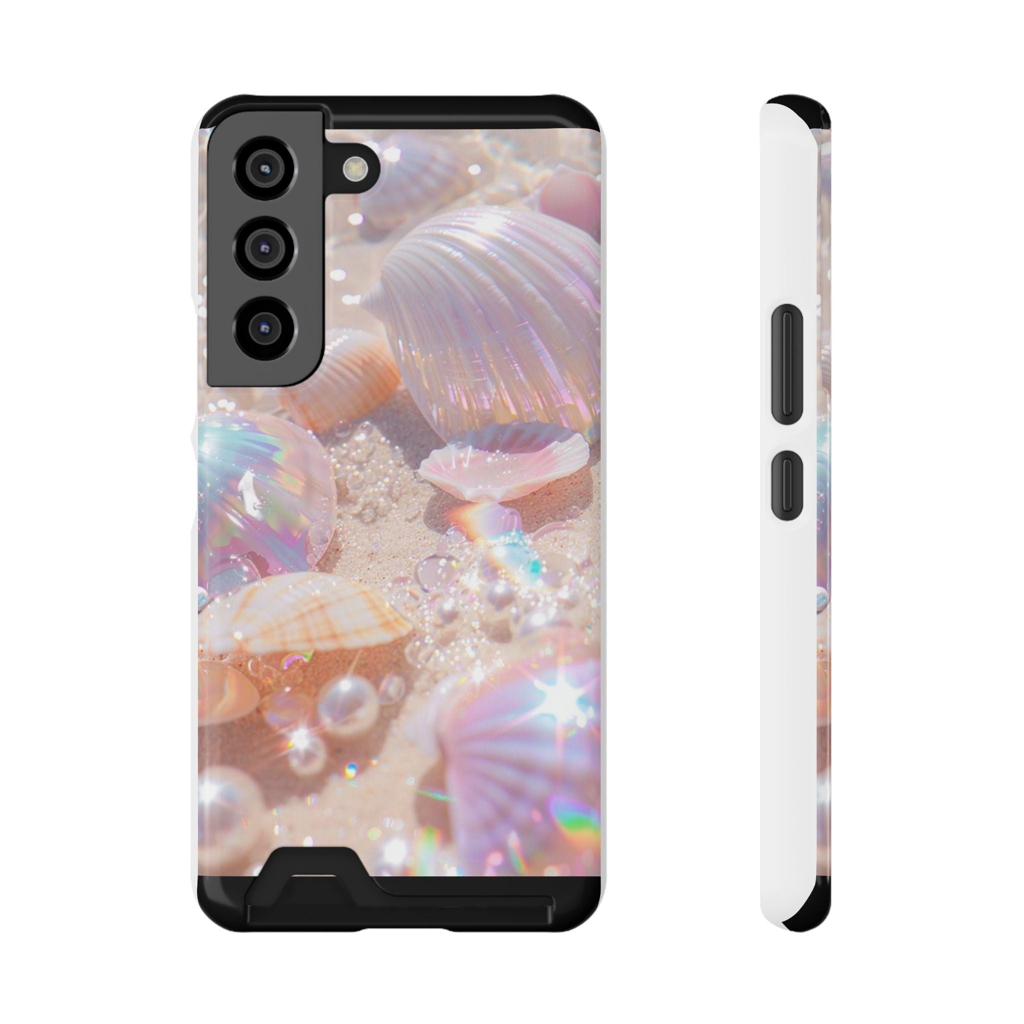 Iridescent Seashell Phone Case with Card Holder — Pearl Beach Aesthetic