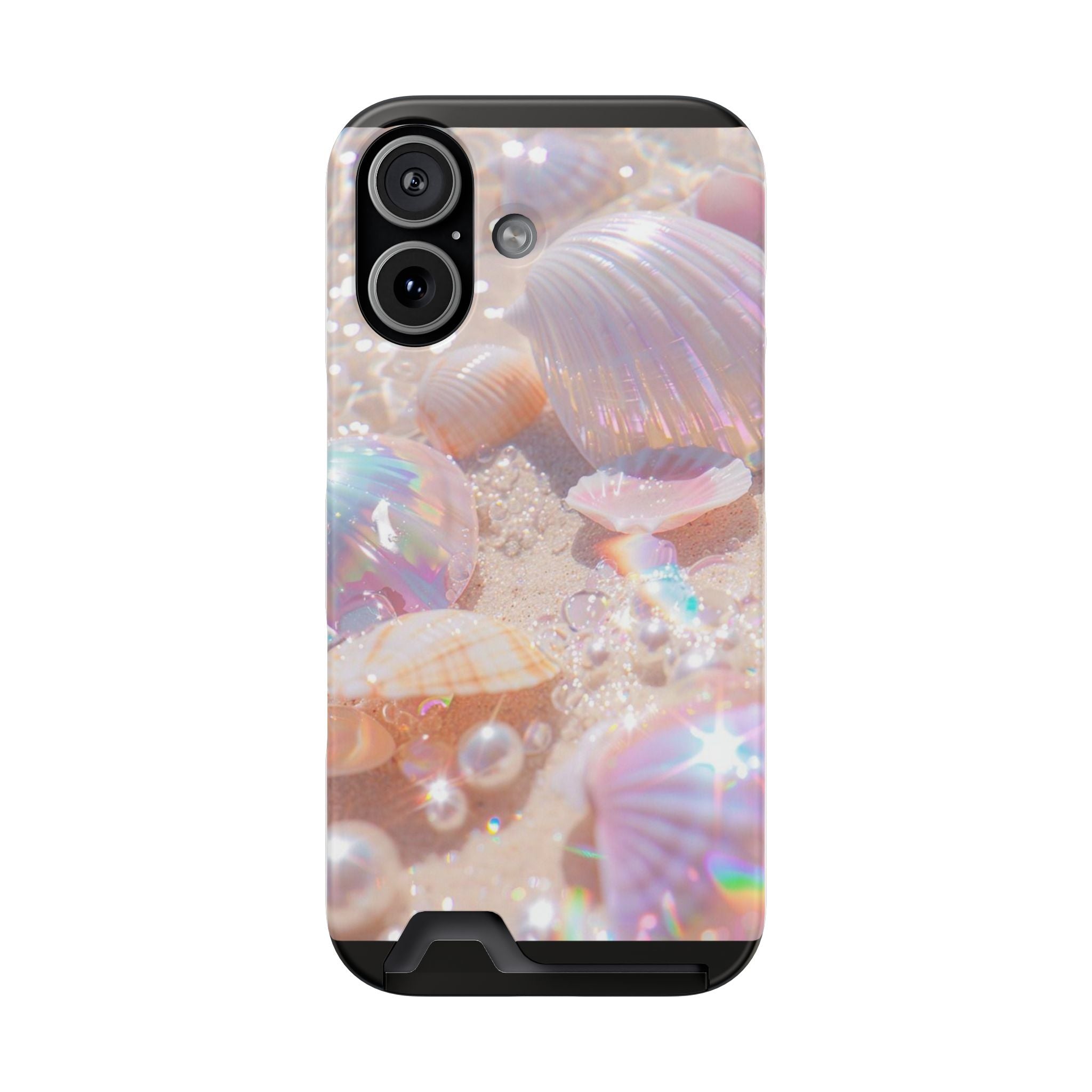 Iridescent Seashell Phone Case with Card Holder — Pearl Beach Aesthetic