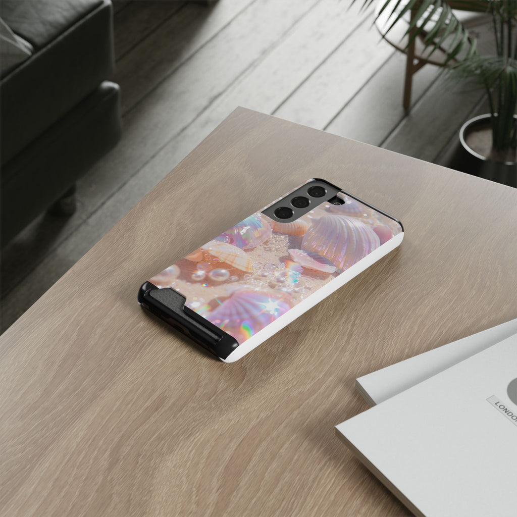 Iridescent Seashell Phone Case with Card Holder — Pearl Beach Aesthetic