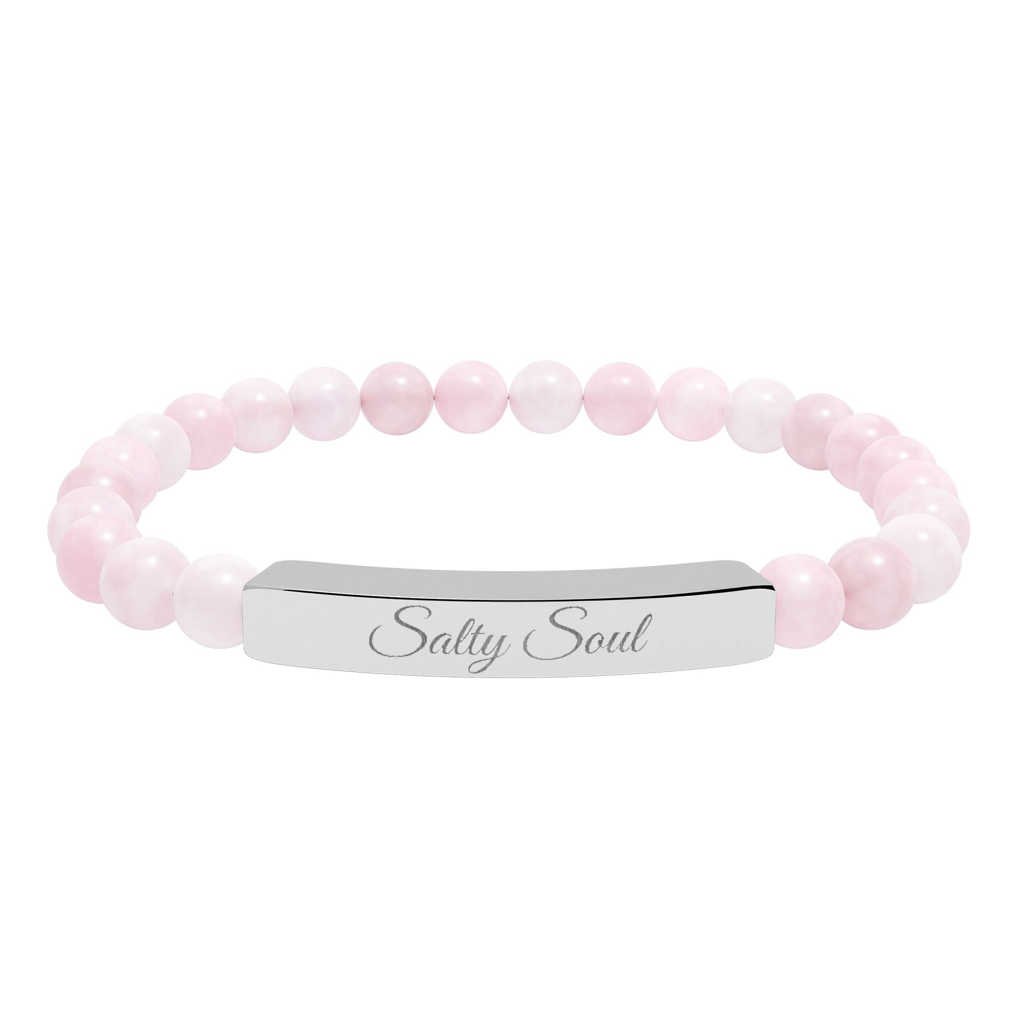 Engraved Natural Stone Stretch Bar Bracelet — Personalized Healing Gem Beaded Bracelet