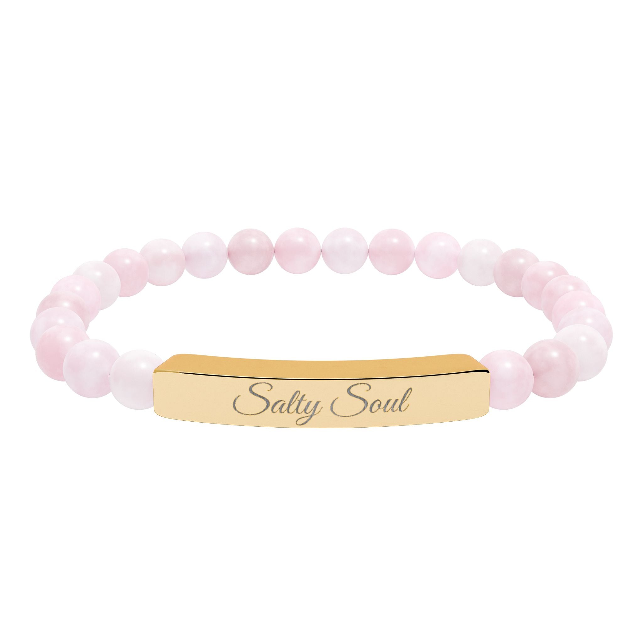 Engraved Natural Stone Stretch Bar Bracelet — Personalized Healing Gem Beaded Bracelet