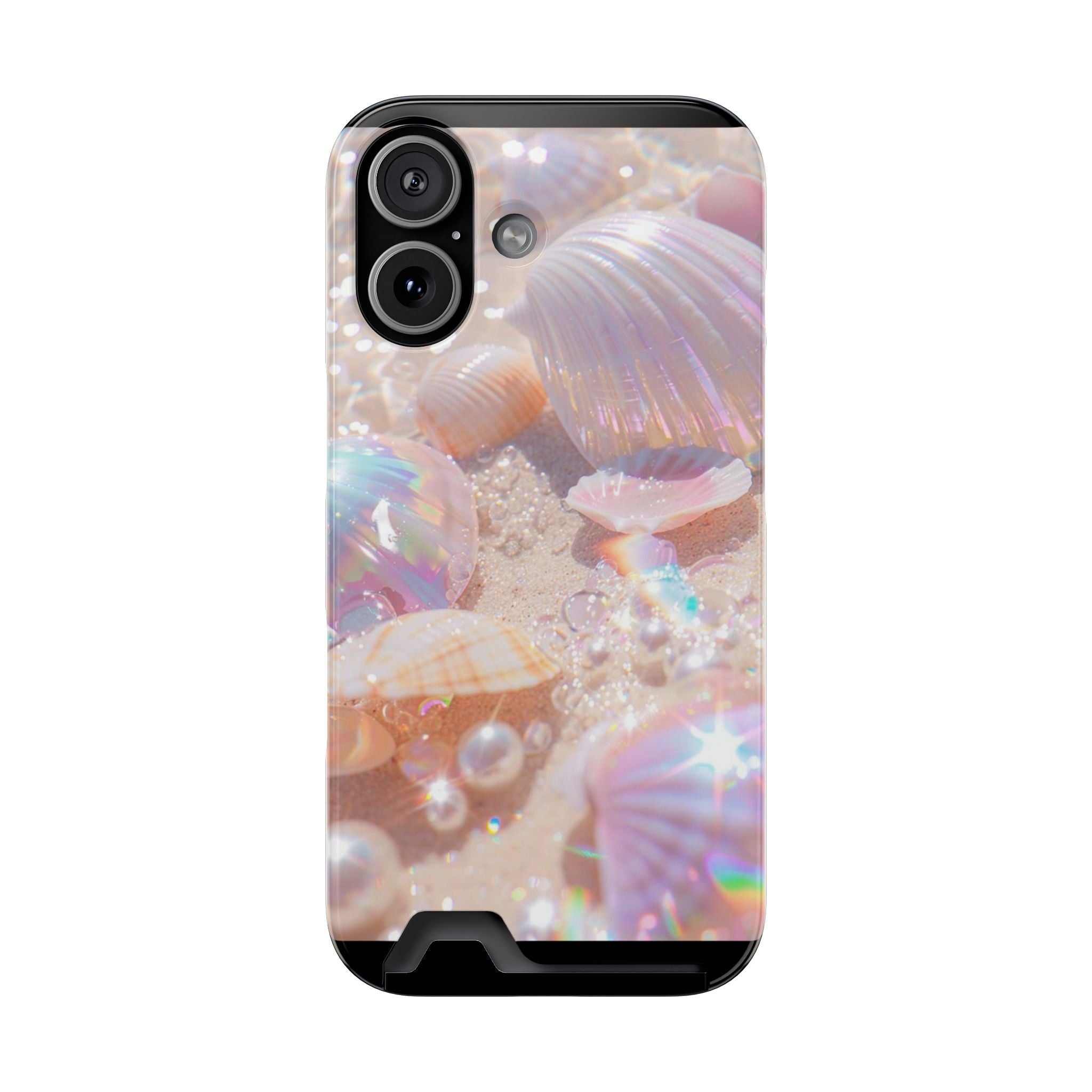 Iridescent Seashell Phone Case with Card Holder — Pearl Beach Aesthetic