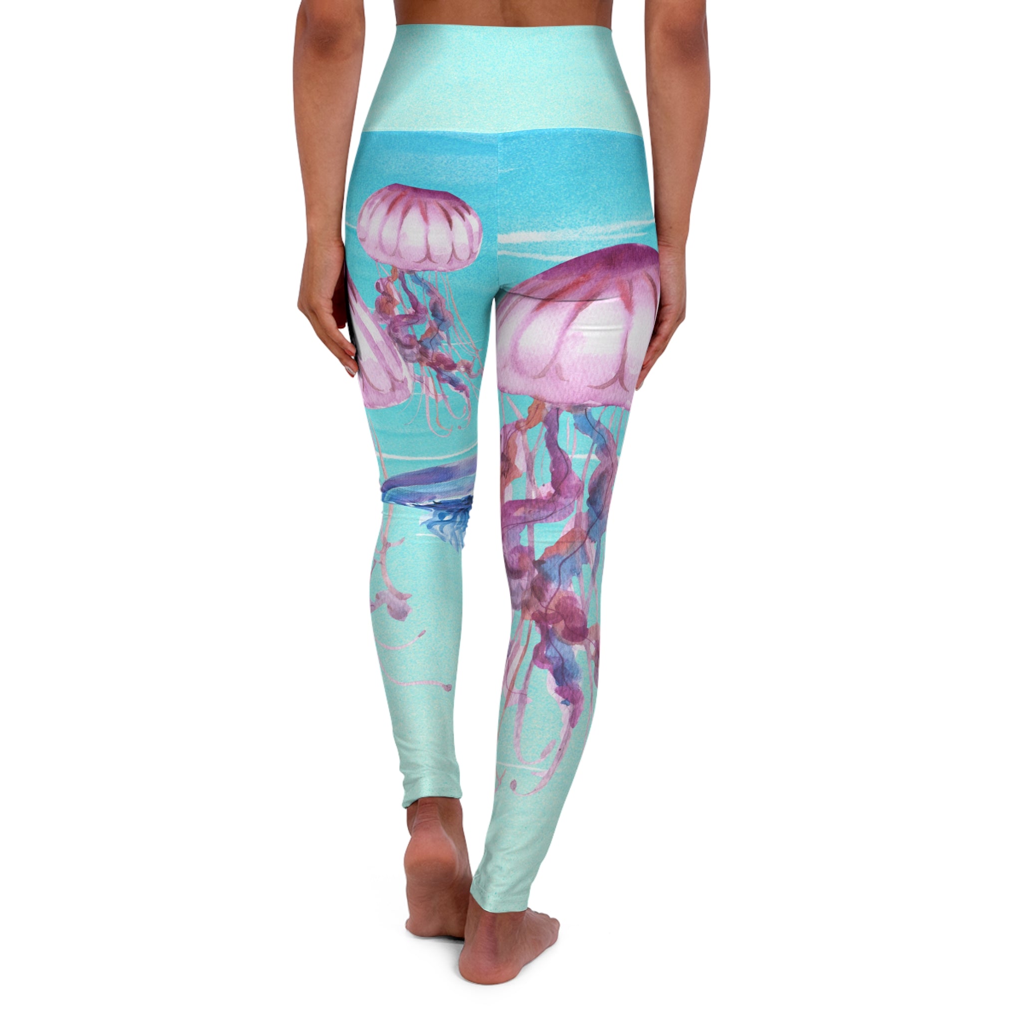 Women's Jellyfish High-Waist Yoga Leggings — Watercolor Ocean Print