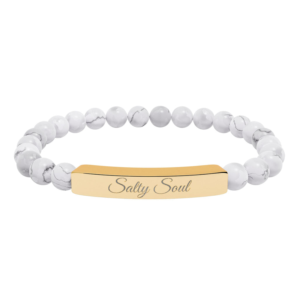 Engraved Natural Stone Stretch Bar Bracelet — Personalized Healing Gem Beaded Bracelet