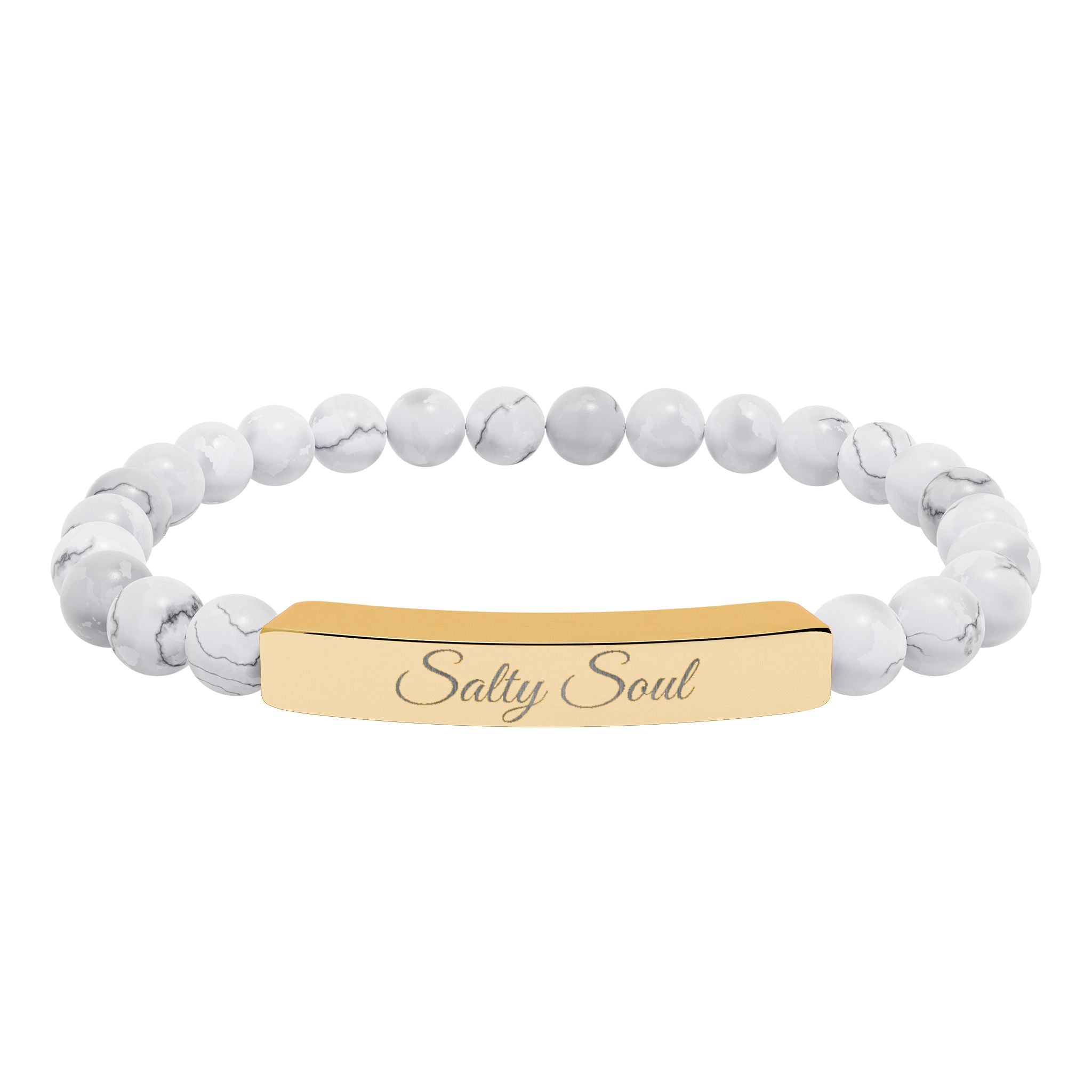 Engraved Natural Stone Stretch Bar Bracelet — Personalized Healing Gem Beaded Bracelet