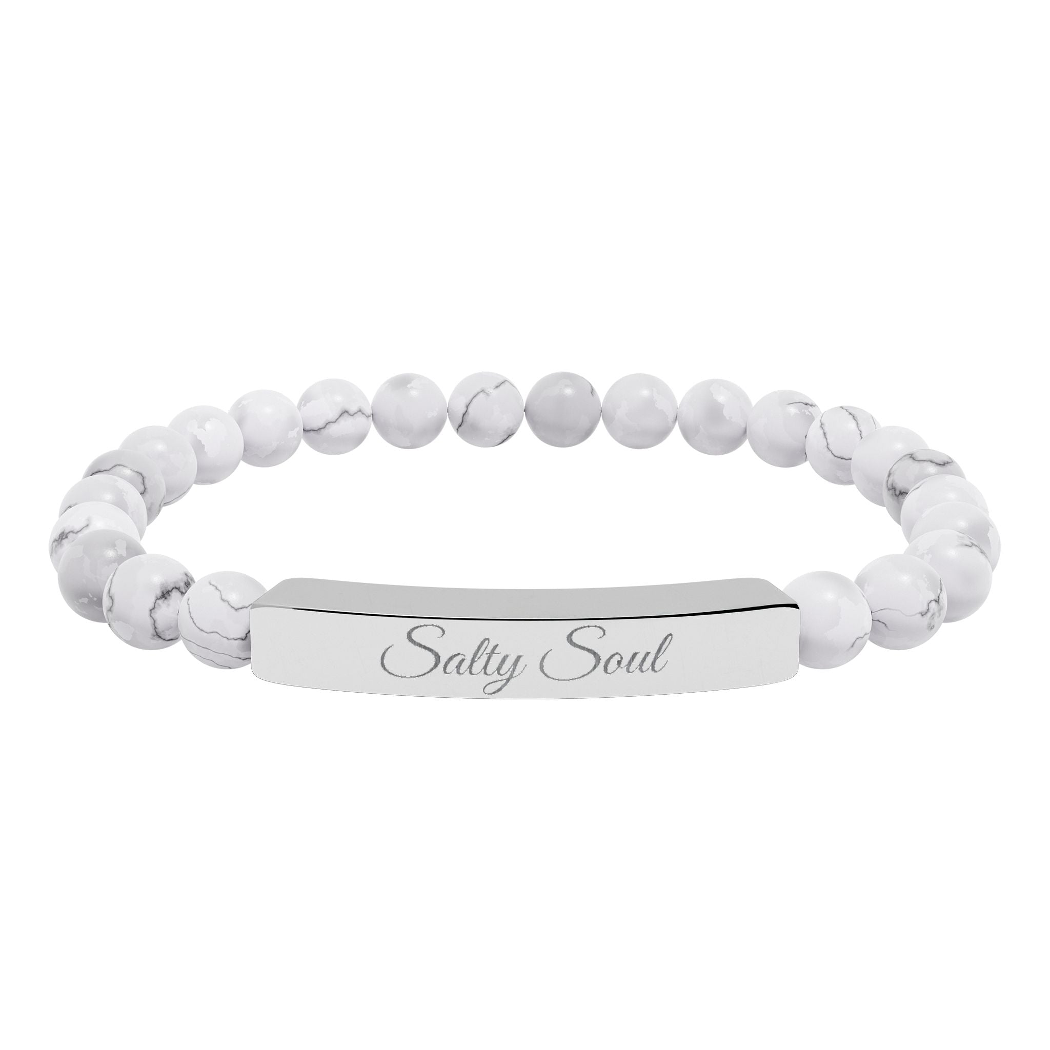 Engraved Natural Stone Stretch Bar Bracelet — Personalized Healing Gem Beaded Bracelet