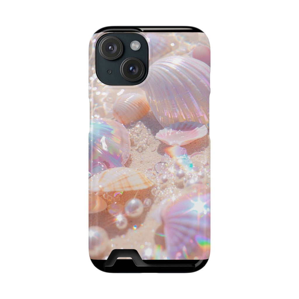 Iridescent Seashell Phone Case with Card Holder — Pearl Beach Aesthetic